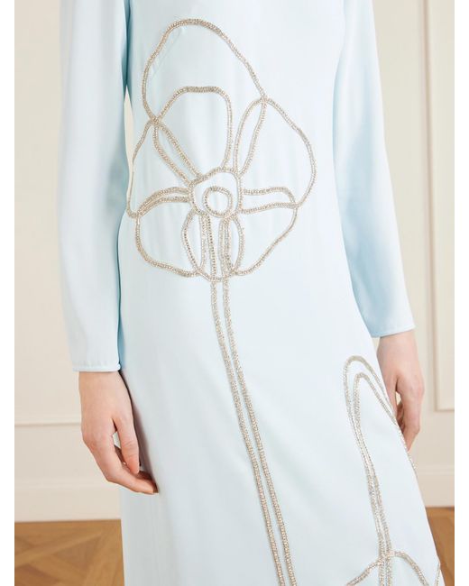 Costarellos Blue Zarie Crystal-Embellished Crepe Gown