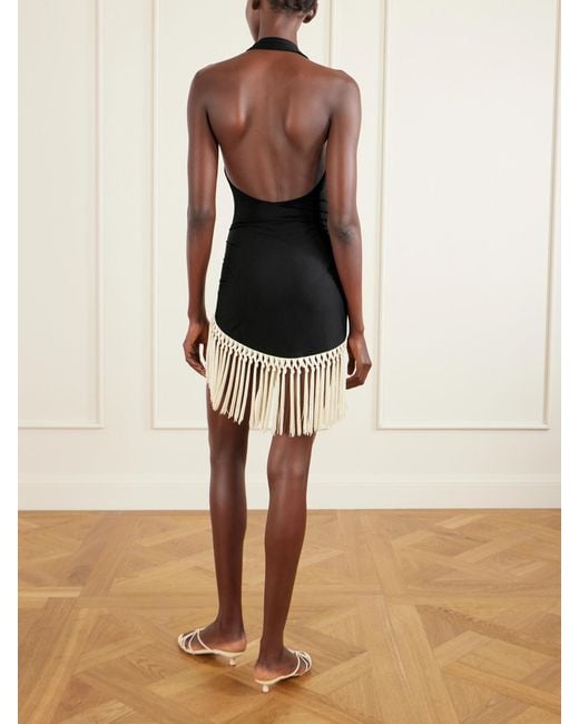 ‎Taller Marmo Black Tropicana Halterneck Swimsuit And Fringed Pareo Set