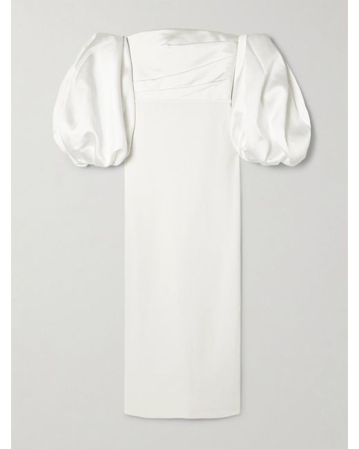 Solace London White Carmen Off-the-shoulder Satin-twill And Crepe Gown