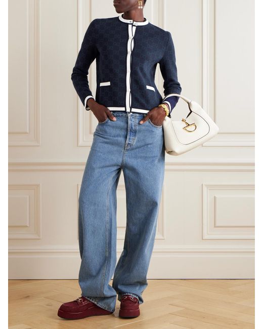 Gucci Blue Striped Jacquard-Knit Cotton Cardigan