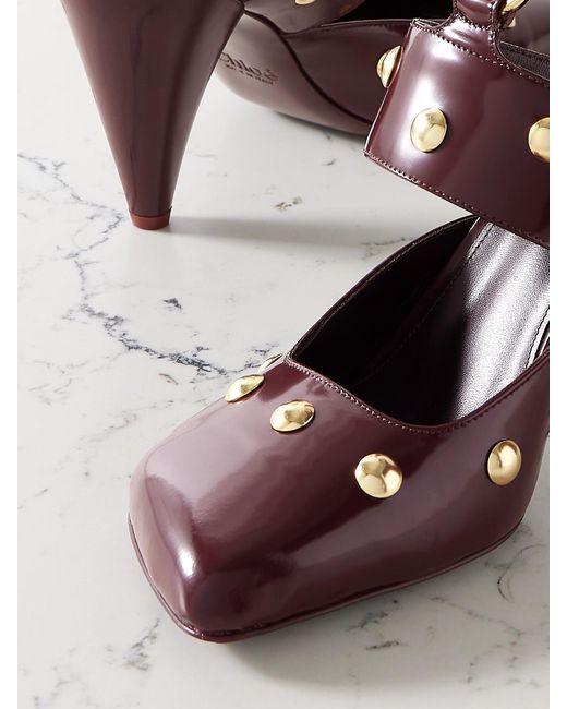 Chloé Red Jade Studded Patent-Leather Pumps