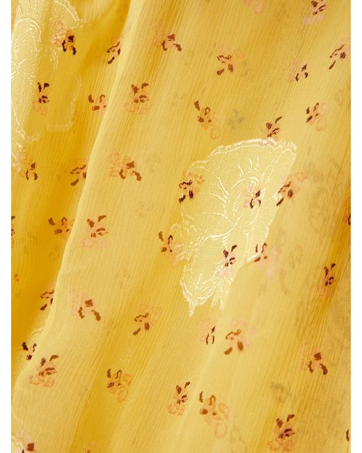 Ulla Johnson Yellow Aster Picot-Trimmed Printed Silk-Blend Crepon Blouse