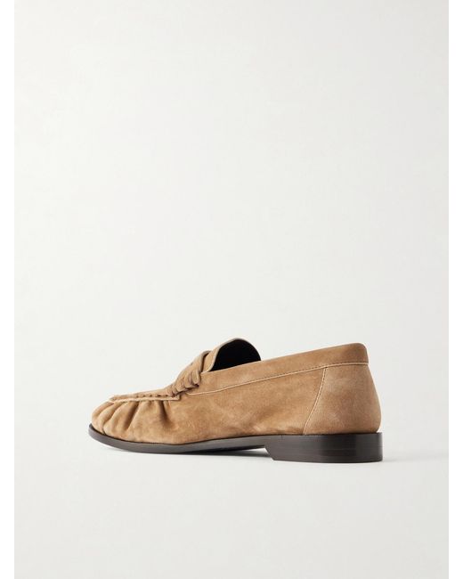 Saint Laurent White Le Loafer Cassandre-Embellished Suede Loafers