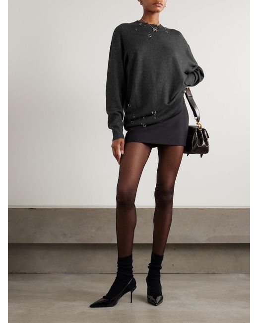 Isabel Marant Black Cassandre Embellished Distressed Knitted Sweater