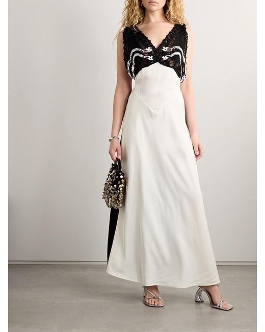 DIOTIMA White Pavona Two-Tone Crocheted Cotton-Trimmed Twill Maxi Dress