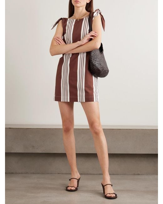 Posse Red Rosie Tie-Detailed Striped Cotton Mini Dress