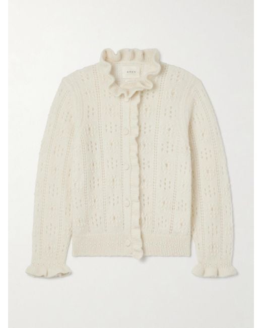 Doen Natural Claudie Ruffled Pointelle-Knit Alpaca-Blend Cardigan