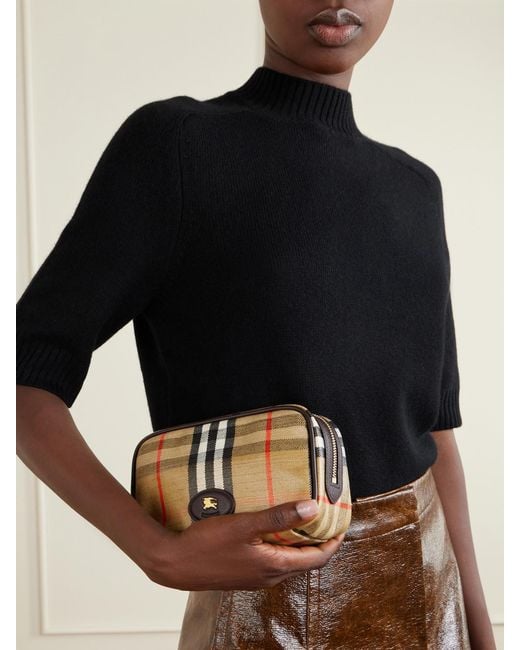 Burberry Natural Leather-Trimmed Checked Coated-Canvas Pouch