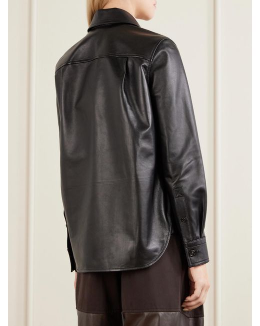 Bottega Veneta Black Intrecciato-Trimmed Leather Shirt