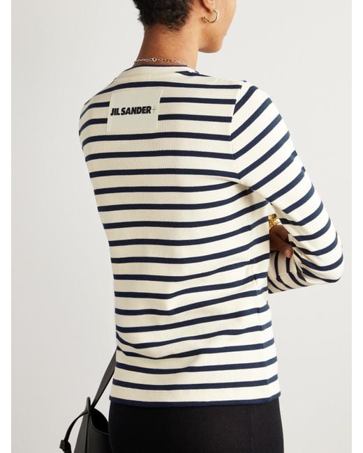 Jil Sander Gray Oberteil Aus Gestreiftem Baumwoll-Jersey