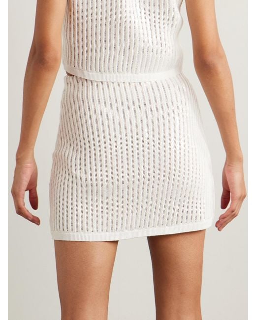 Self-Portrait Natural Sequined Crocheted Cotton And Cashmere-Blend Mini Skirt