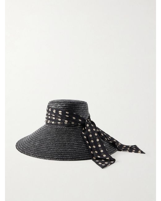 Eugenia Kim Black Mirabel Chiffon-Trimmed Straw Sunhat