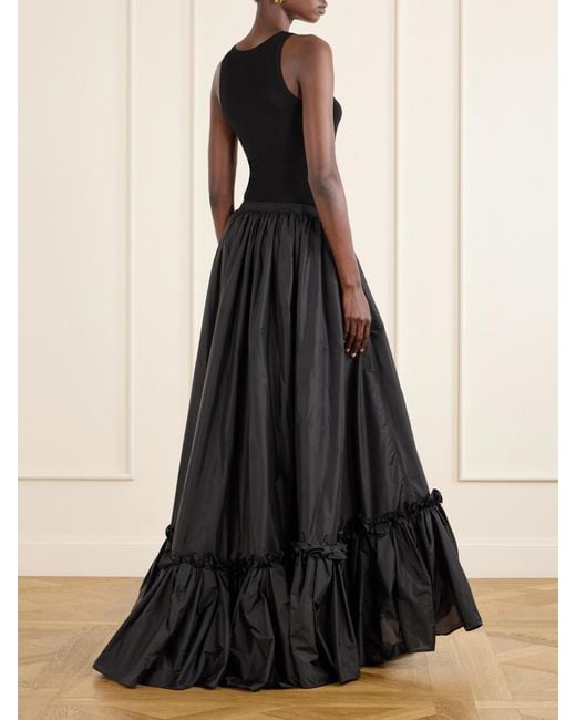 Saint Laurent Black Tiered Ruffled Satin Maxi Skirt