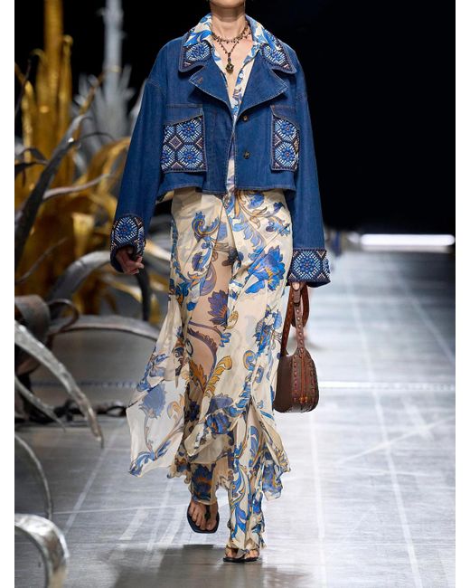 Etro Blue Printed Jersey Flared Pants