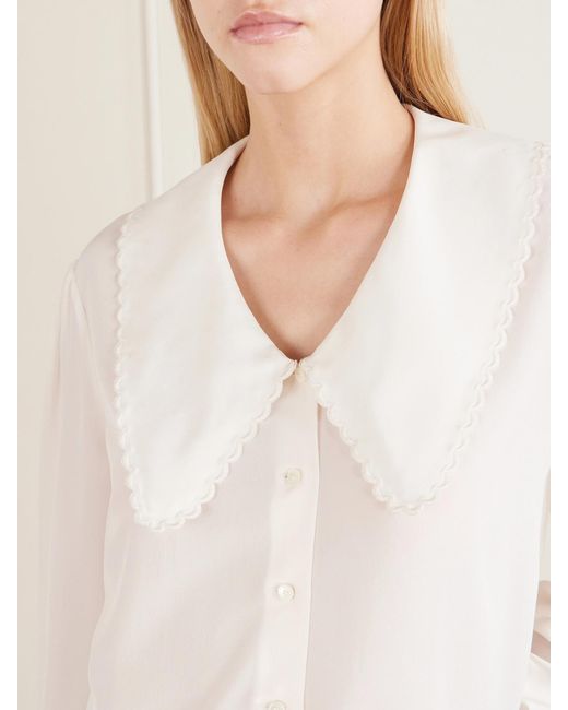 Chloé White Cropped Silk-Crepe De Chine Blouse