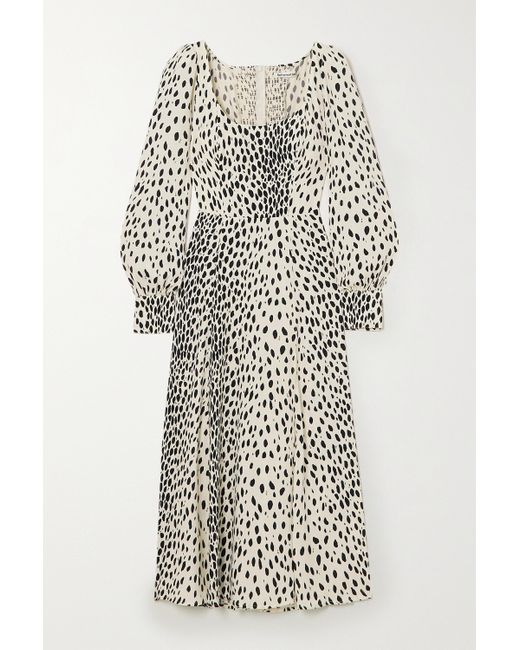Reformation White Alessi Cheetah-print Crepe Midi Dress