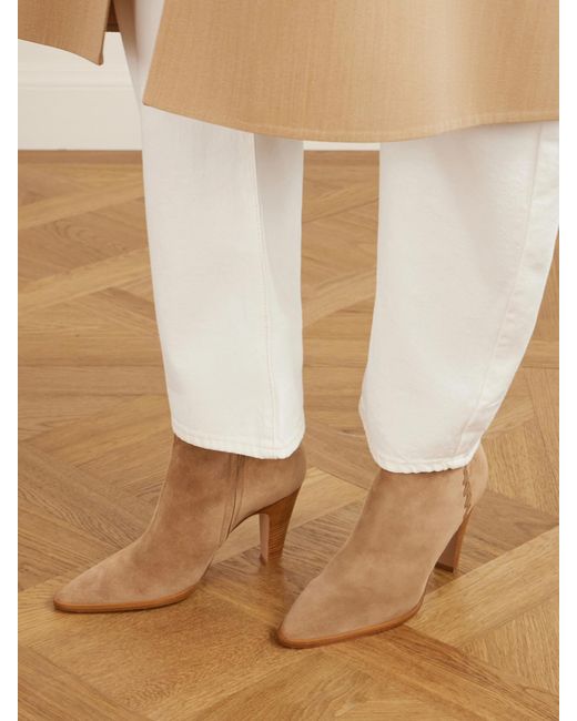 Gianvito Rossi Brown Whipstitched Leather-Trimmed Suede Ankle Boots