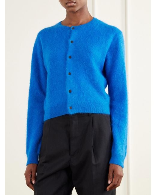 Auralee Blue Garment-Dyed Alpaca Cardigan