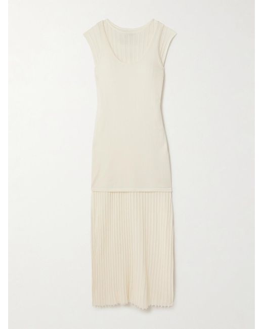 Loulou de Saison White Ada Mehrlagiges Midikleid Aus Einer Gerippten Baumwollmischung