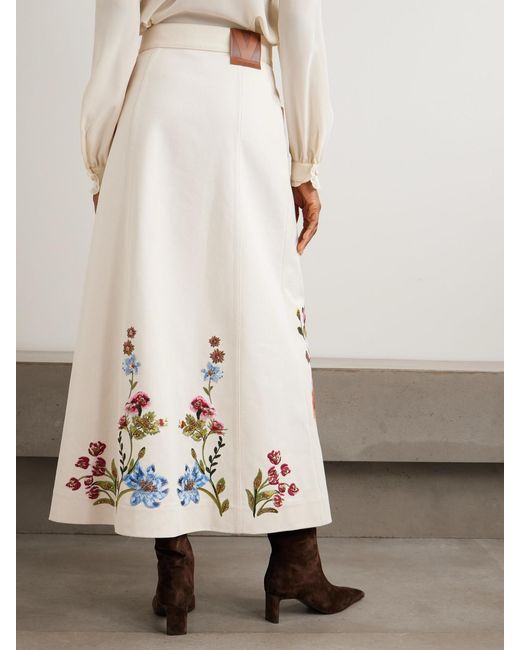 Valentino Garavani Natural Sequin-Embellished Embroidered Denim Maxi Skirt