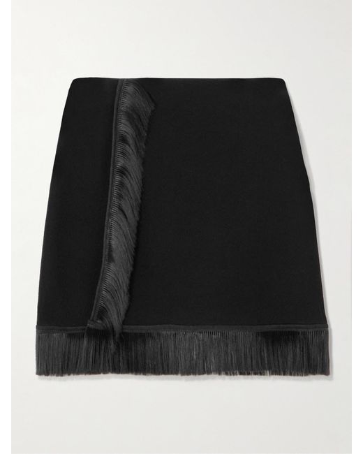 Mini-Jupe Effet Portefeuille En Crêpe À Franges Jil Sander en coloris Black