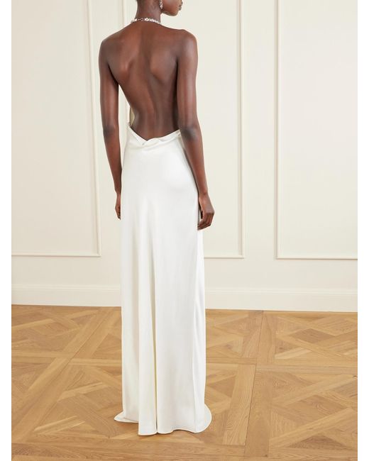 Stella McCartney White Crystal-Embellished Satin-Crepe Halterneck Gown