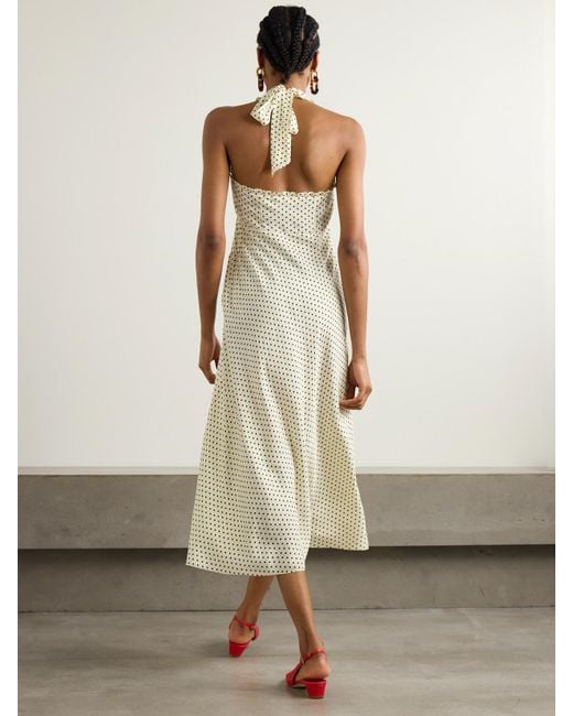 Doen White Mazarin Ruffled Polka-Dot Silk-Blend Satin Halterneck Dress