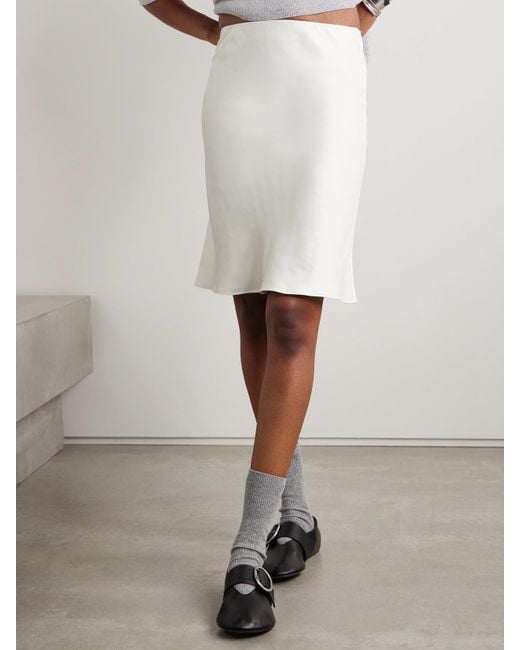 Kallmeyer White Nola Silk Chiffon-Trimmed Satin Midi Skirt