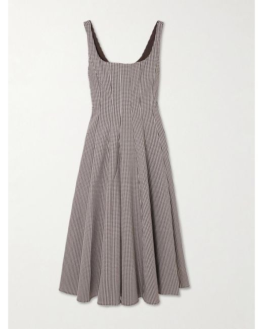 Staud Gray Wells Pleated Gingham Poplin Midi Dress