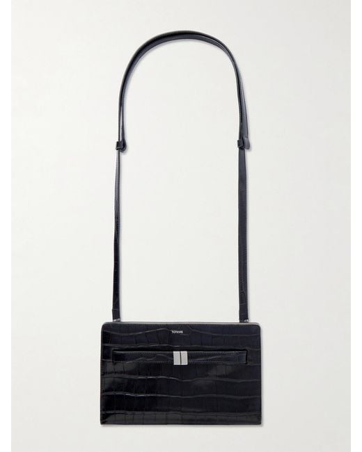 Totême White Belted Croc-Effect Leather Shoulder Bag