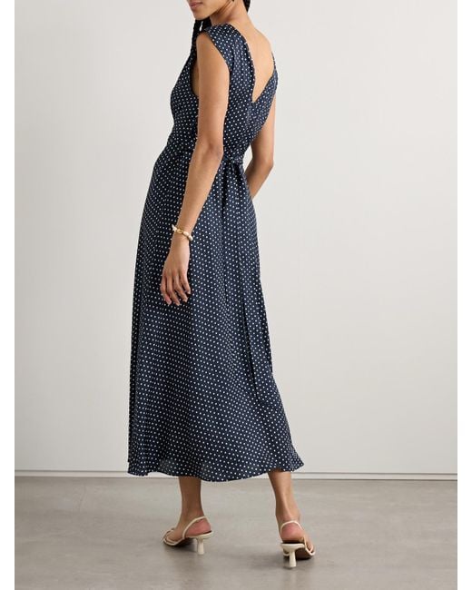 Doen Blue Tahlia Belted Polka-Dot Silk-Blend Twill Midi Dress
