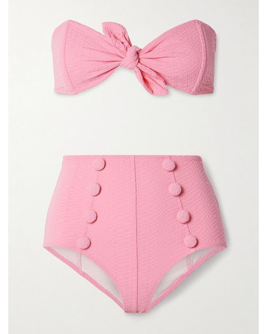 Lisa Marie Fernandez Pink Poppy Trägerloser Bikini Aus Seersucker Mit Zierknöpfen