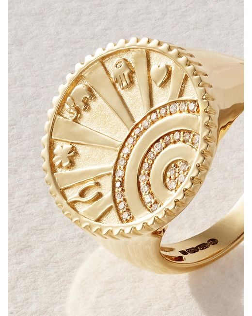 Sydney Evan Natural Small Luck Coin 14-Karat Diamond Signet Ring