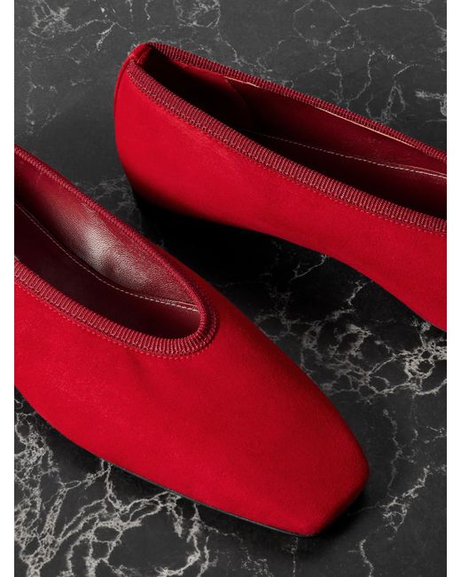 Totême  Red The Minimalist Grosgrain-Trimmed Suede Ballet Flats