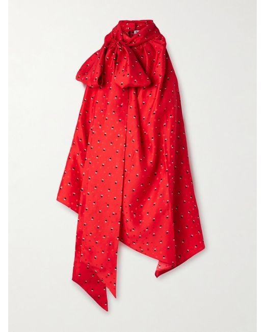 Acne Red Scarf-Detailed Printed Silk-Jacquard Top
