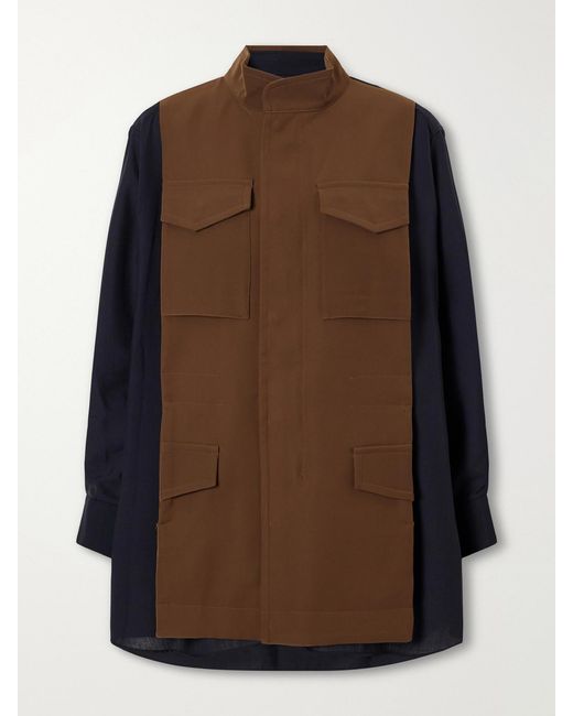 Sacai Brown Crepe-Trimmed Woven Shirt
