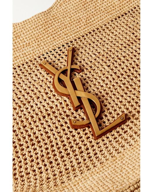 Saint Laurent Natural Icare Maxi Embellished Leather-Trimmed Raffia Tote