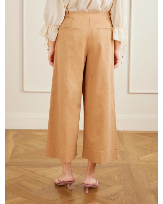 Ulla Johnson Natural Sascha Cotton-Twill Wide-Leg Cropped Pants