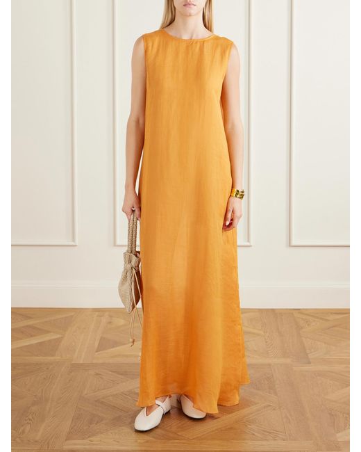 Leset Orange Niko Ramie-Gauze Maxi Dress