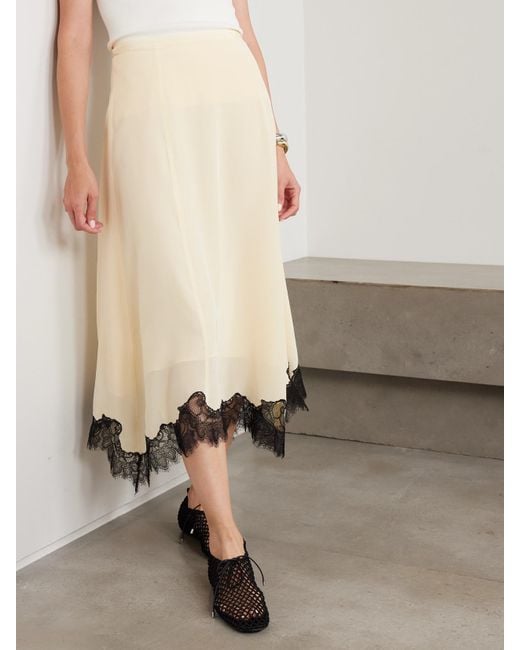 Ulla Johnson Natural Rosine Lace-Trimmed Silk Crepe De Chine Midi Skirt