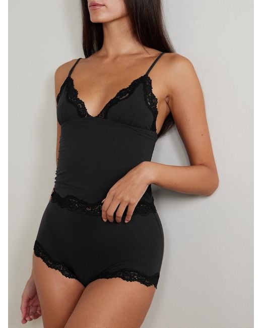 Skims Black Fits Everybody Lace Triangle Cami And Boy Short Set