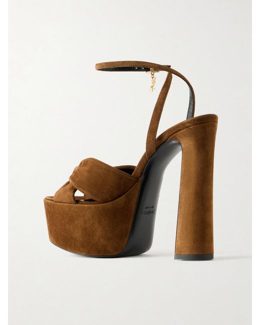 Saint Laurent White Franciane Suede Platform Sandals