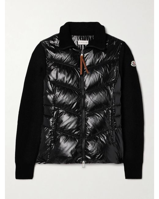 Moncler Black Appliquéd Wool And Quilted Shell Down Jacket