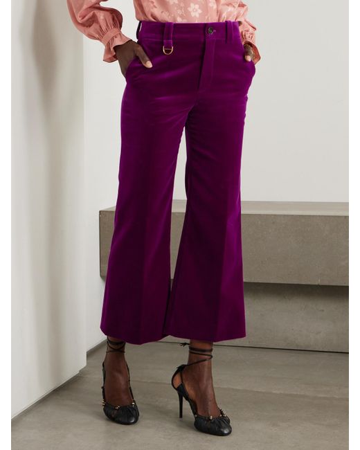 Chloé Purple Verkürzte Bootcut-Hose Aus Baumwollsamt