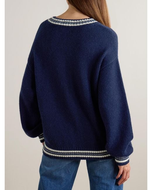 Mother Blue Oversized Striped Intarsia-Knit Sweater