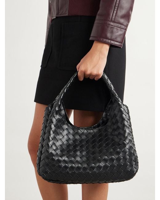 Bottega Veneta Black Campana Intrecciato Leather Shoulder Bag