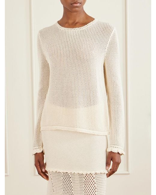 Escvdo Natural Mural Crocheted Cotton Blouse