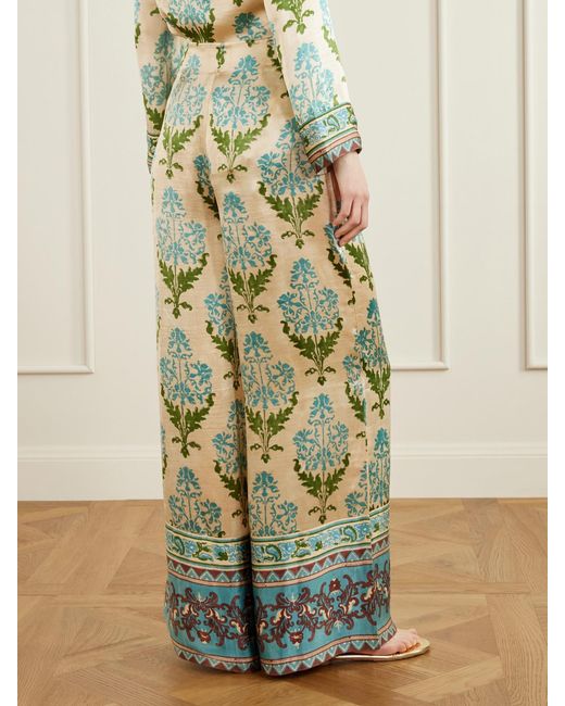 Emporio Sirenuse Green Stephan Floral-Print Silk-Satin Trousers