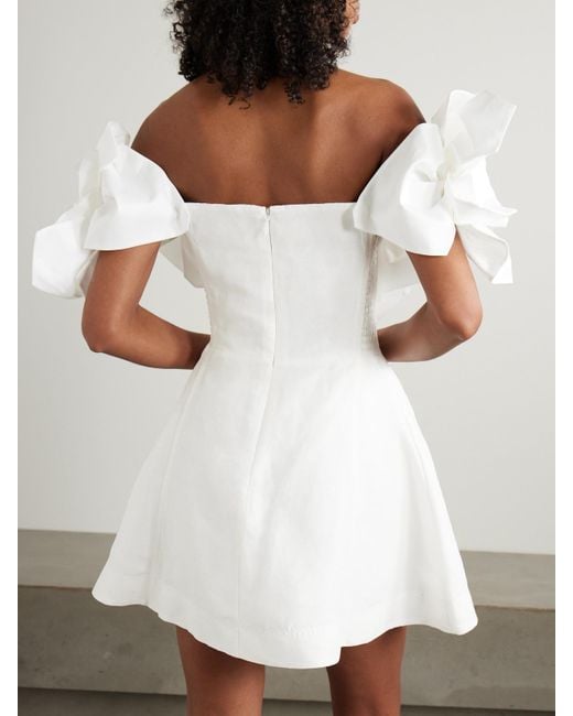 Aje. White Etta Off-The-Shoulder Appliquéd Linen-Blend Mini Dress