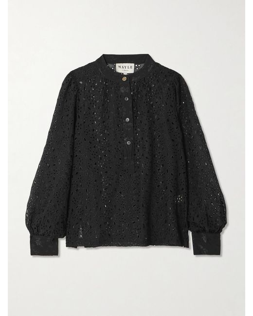 Maison Mayle Black Lady Papa Broderie Anglaise Silk Blouse